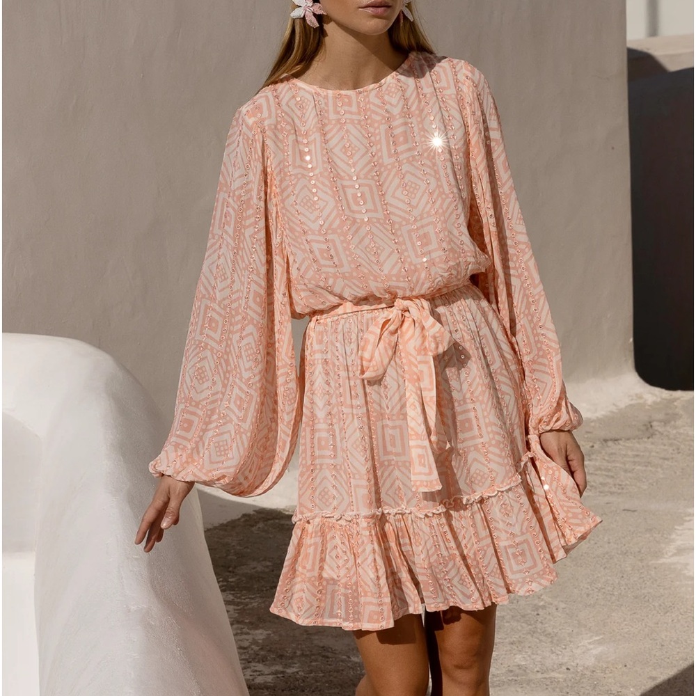 New w tag. Oliphant. Long sleeve flirty short dress in Bali Pink